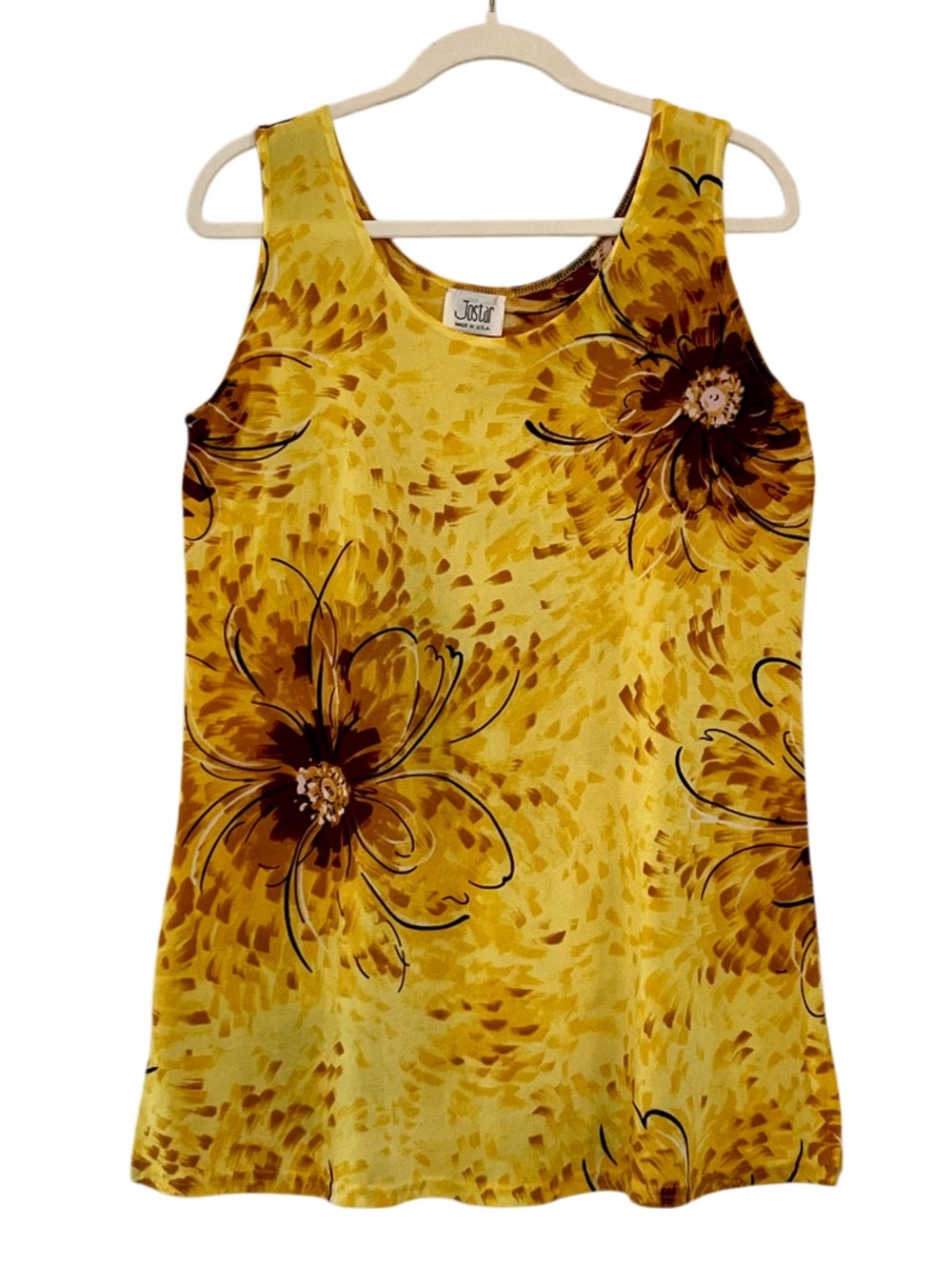 Vintage Jostar Yellow Brown Floral 2 Piece Capri Pant Set Made USA Medium - Picture 3 of 15